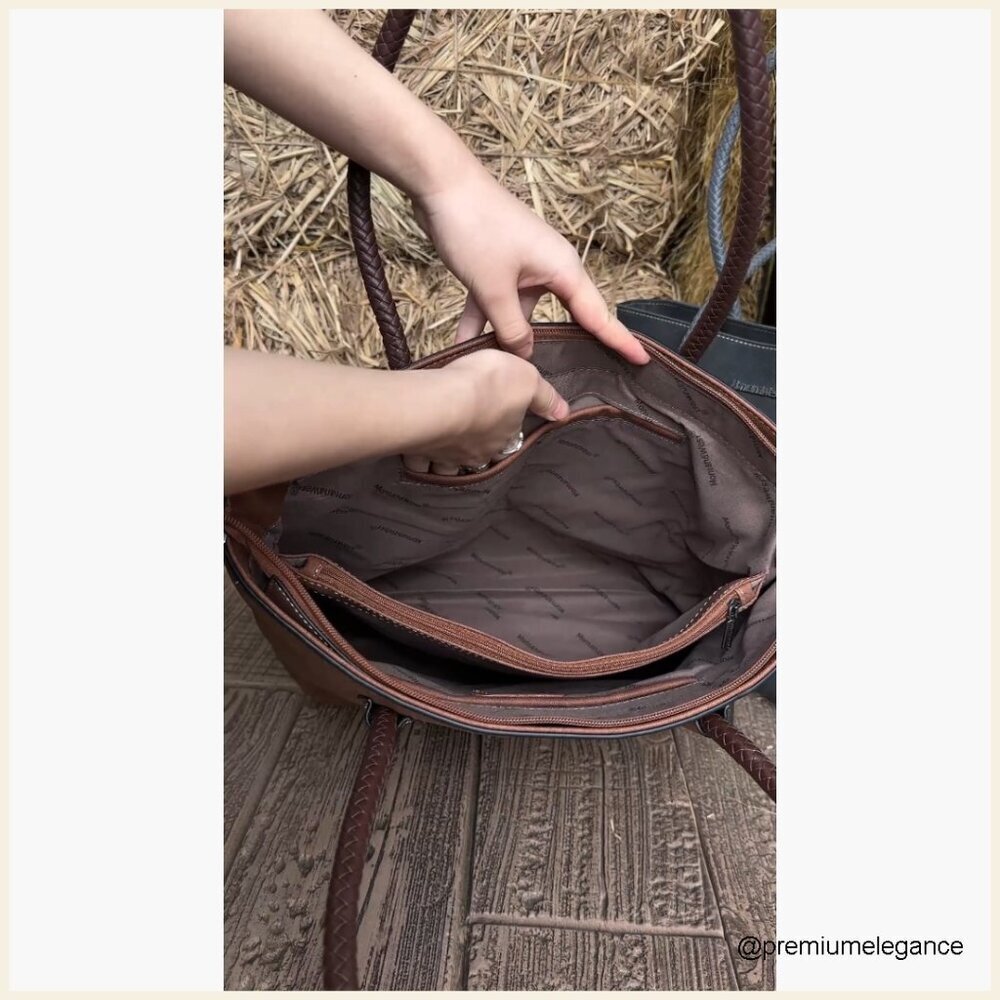 Large Vegan Leather Tote Bag with Back Zipper Pocket and Multiple Compartments - Picture 7 of 7